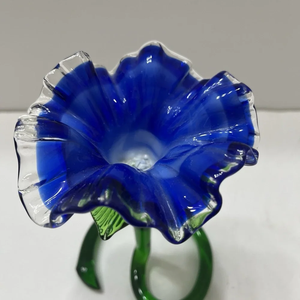 Vintage Hand-Blown Art Glass Flower Vase Candle Holder Cobalt Blue 6x4